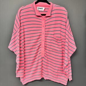 vintage 1980's SM pink gray striped polo pullover sweater super soft knit *Read*